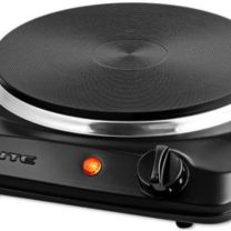 OVENTE Electric Countertop Single Burner, 1000W Cooktop with 7.25 Inch Cast Iron Hot Plate, 5 Level Temperature Control, Compact Cooking Stove and Easy to Clean Stainless Steel Base, Black BGS101B