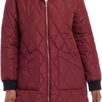 Weatherproof Women's Quilted Long Coat, Sherpa Lined, Burgundy, Zip Front, Medium